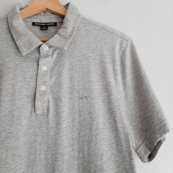 MICHAEL KORS | Classic 1/4 Button Short Sleeve Polo Top Soft Tee Gray Men's Sz L - Picture 3 of 12